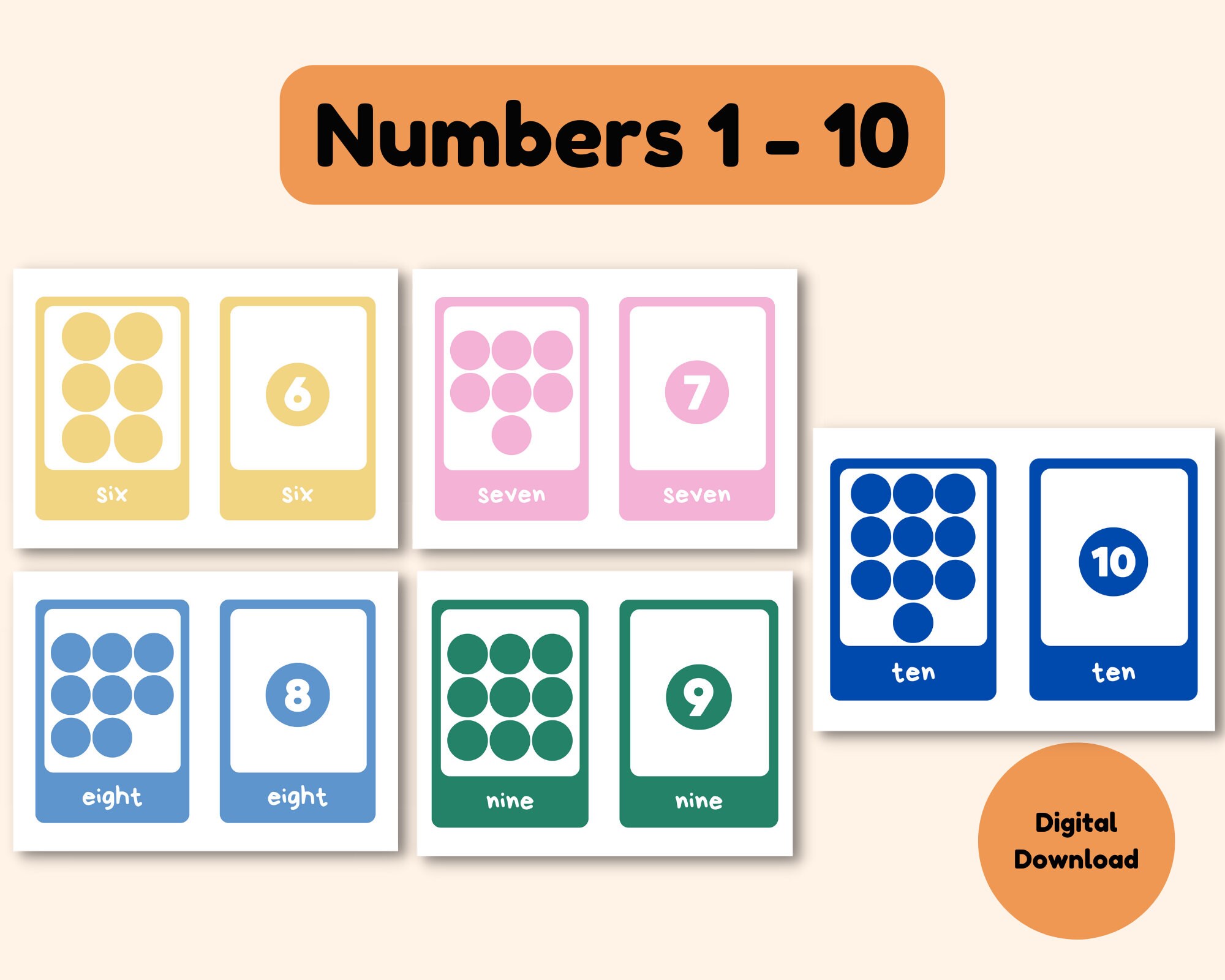 Números del 1 al 10 Tarjetas didácticas para preescolar Actividad de ...