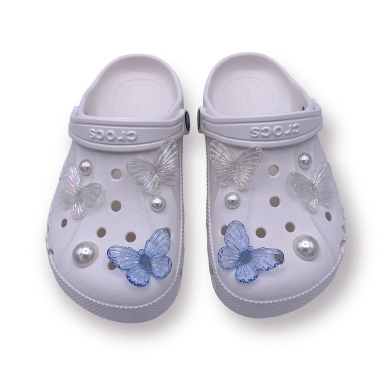 Jibbitz Holographic Butterfly Pearl Shoes Charms Croc Clip Etsy