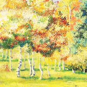 Vivid Autumn Trees Impressionistic Digital Print - Bright Colors - Nature Art - Fall Decor - Acrylic Painting - Wall Art