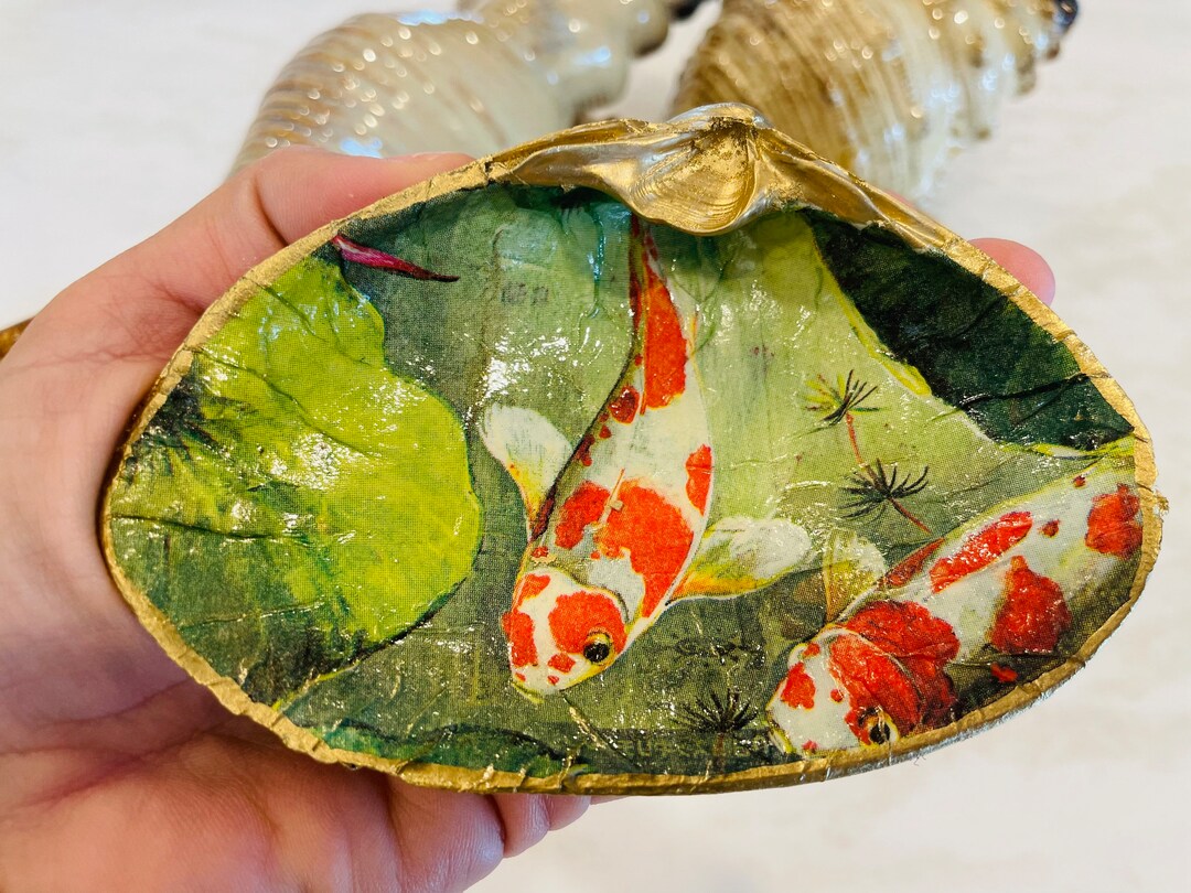 HANDMADE Koi Fish Decoupage Clam Shell Jewelry/ Accent Piece - Etsy