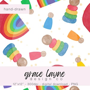 Montessori Regenbogen, peg Menschen, Kleinkind Baby Spielzeug nahtlose Muster für digitale Papier Hintergrund Stoff, nahtlose Datei digitaler Download,