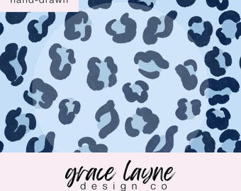 Blue Leopard Cheetah Seamless Pattern for Digital Paper Background Fabric, Seamless File Digital Download
