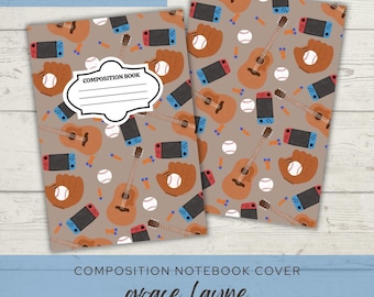 Printable Composition Notebook Cover PNG Back To School Personal Notebook Custom Junk Journal Kids Workbook Digital Art Boy Things Gamer