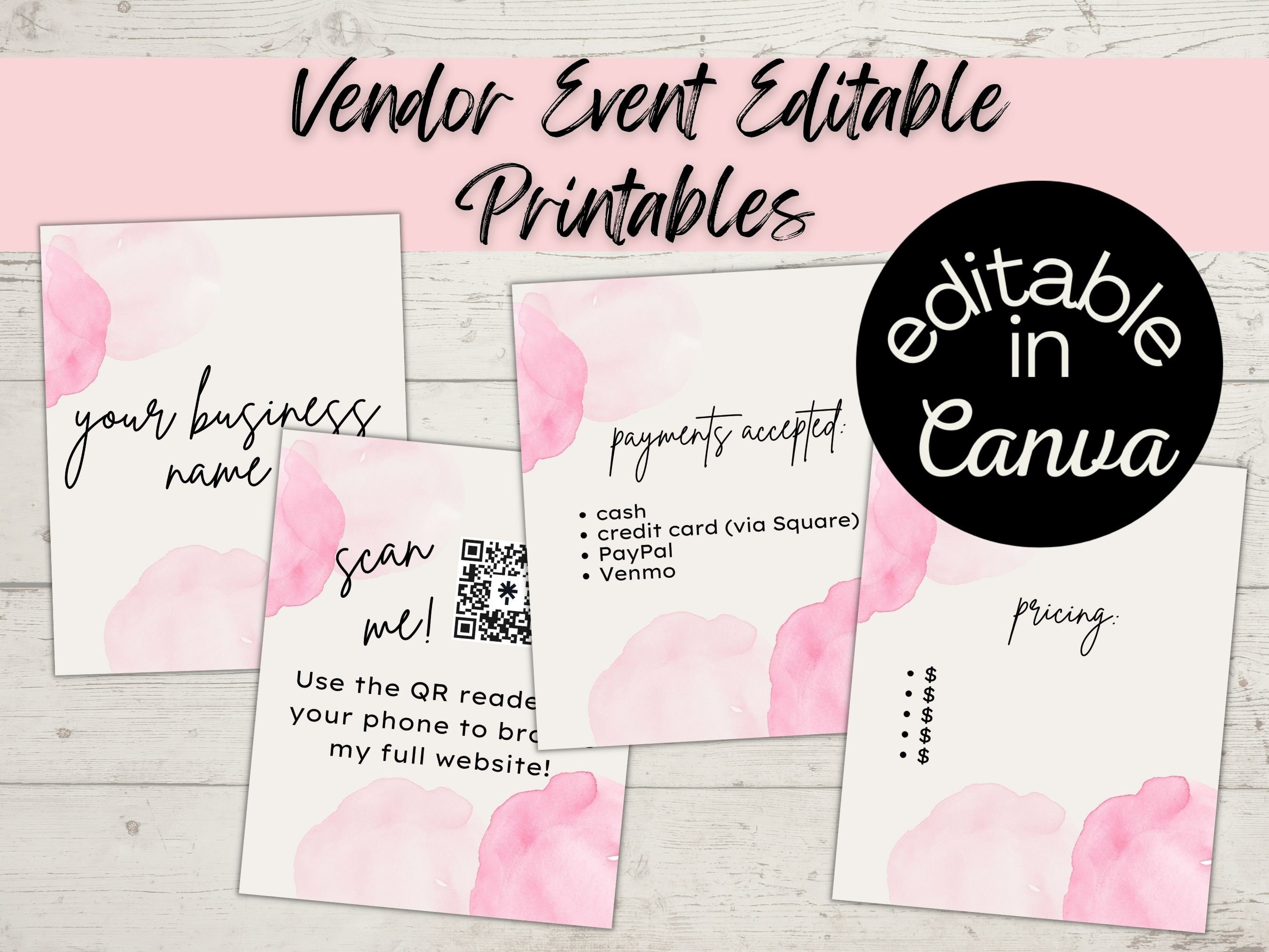 Small Business Vendor Booth Signage, Editable Template, Direct Sales