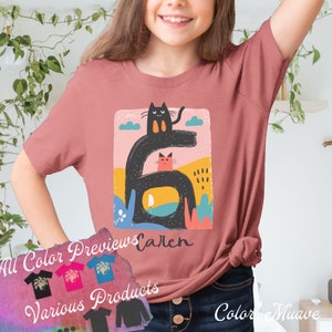 Aangepaste leeftijd naam kat cadeau, 6e verjaardag nummer, zes verjaardag meisje jongen, Kitten Baby T Shirt, katten cadeaus voor vrouw, zes jaar oud, Cat Print T-shirt