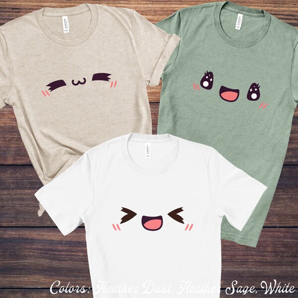 Anime emoji face custom text top 12x, Couples Matching Top, Sleepover Matching, Kawaii face shirt, Matching Family set, Custom Anime Design