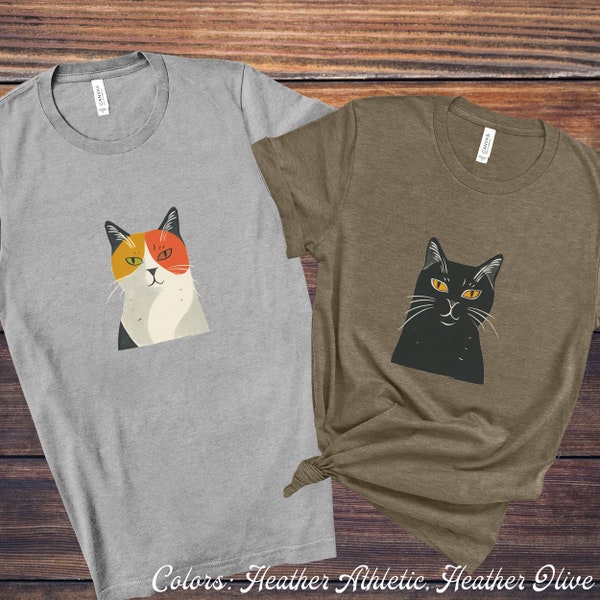 Couple matching cat  tops, Silly Valentine gift, Custom Cat Shirt, Illustrated T Shirt, Couples V-Day Gift, Cat Art Cute, Silly black cat