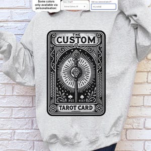 Sweatshirt met aangepaste tarotkaart, gepersonaliseerde tarotkaart, tarotkaartcadeau, mystic cadeau, custom tekstcadeau, AI-gegenereerd en gephotoshopt