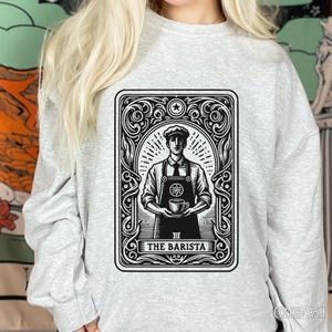 La carte de tarot du barman, cadeau tarot personnalisé, chemises de tarot pour hommes, activité de nom personnalisé, chemise Coffeelover, amateur de café barista, création IA