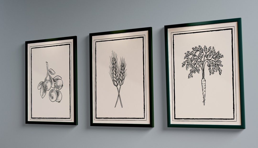Vintage Farmhouse Kitchen Wall Art PRINTABLE Set of 6, Digital Download