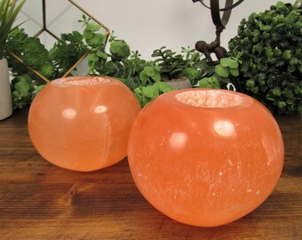 Portavelas grande de cristal de selenita naranja