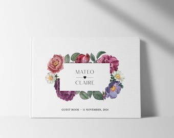 Libro de firmas para bodas / Libro de firmas personalizado de tapa dura / Personalizado / Regalo de boda / Libro de firmas de lino para bodas