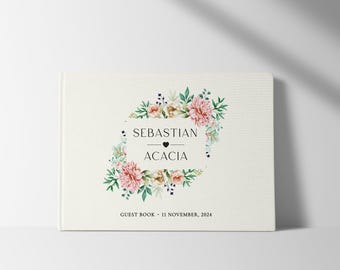 Libro de firmas personalizado para bodas / Tapa dura de lino / Libro de firmas para bodas / Regalo de boda