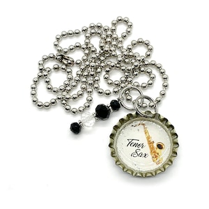 Sax - Tenor Sax Bottle Cap Keychain or Necklace