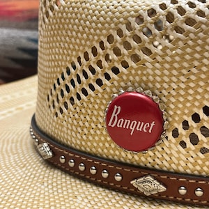 Western Hat Pin / Bottle Cap and Rhinestones / Cowgirl / Cowboy Hat Pin / Coors Banquet Beer Bottlecap