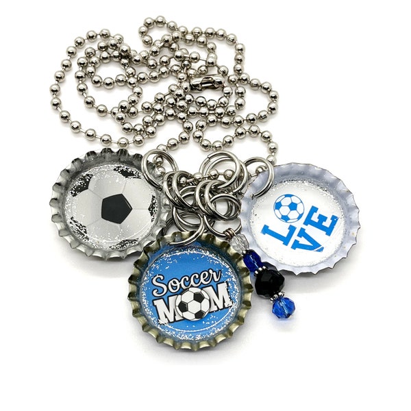 Soccer Mom Bottle Cap Keychain OR Necklace - Blue