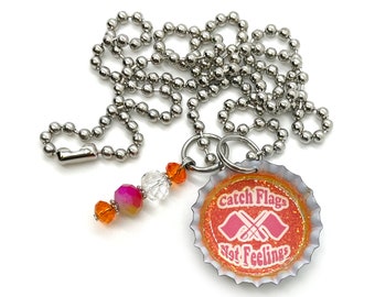 Single Color Guard Bottle Cap Charm Necklace - Catch Flags Not Feelings