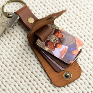 Personalized Photo Keychain, Engraved Leather Key Holder, Photo Men Keychain, Custom key fob,  Daddy Gift, Key chain for husband, boyfriend