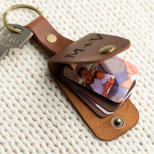 Leather Keychain with Photo, Personalized Gifts for Him, Picture Key Chain, Leather Accessory, Gift for Man, Husband, Boyfriend, Dad, Papa