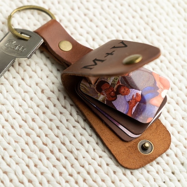 Personalized Gifts for Him - Keychain with Photo, Dad Gifts, Photo Keychain for Men, Picture Key chain, Leather Key Holder, Keychain for Dad