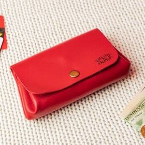 Cartera de mujer, monedero de cuero, cartera de cuero suave grabada, cartera de cuero para dama, monedero, regalo para mujer, regalo para ella