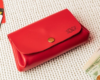 Cartera de mujer, monedero de cuero, cartera de cuero suave grabada, cartera de cuero para dama, monedero, regalo para mujer, regalo para ella