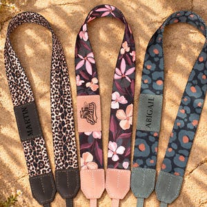 Camera Strap with Engraved Leather Part, Personalized Patterned Neck Strap for Camera, Travel Gift for Photographer, Custom Camera Straps