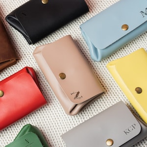 Cartera de piel negra para mujer, monedero tipo sobre, monedero, cartera personalizada, regalo para el Día de la Madre, regalo para mamá.