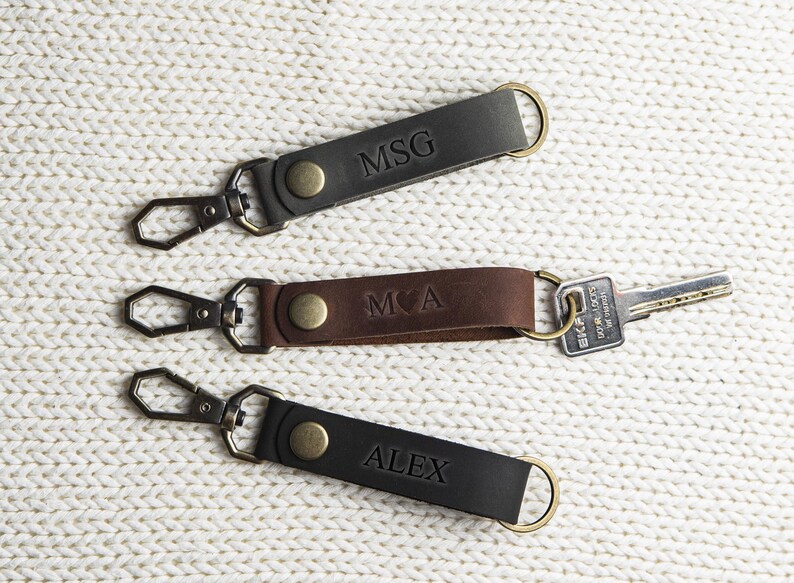 Personalized Leather Key Fob, Keychain With Snap Closure and Swivel