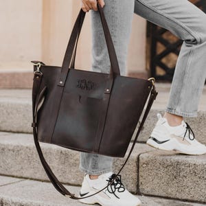Large Tote Bag with Front Pocket, Women&#39;s Messenger Bag for Laptop, Business Ladies Briefcase, Leather Computer Bag for Women
