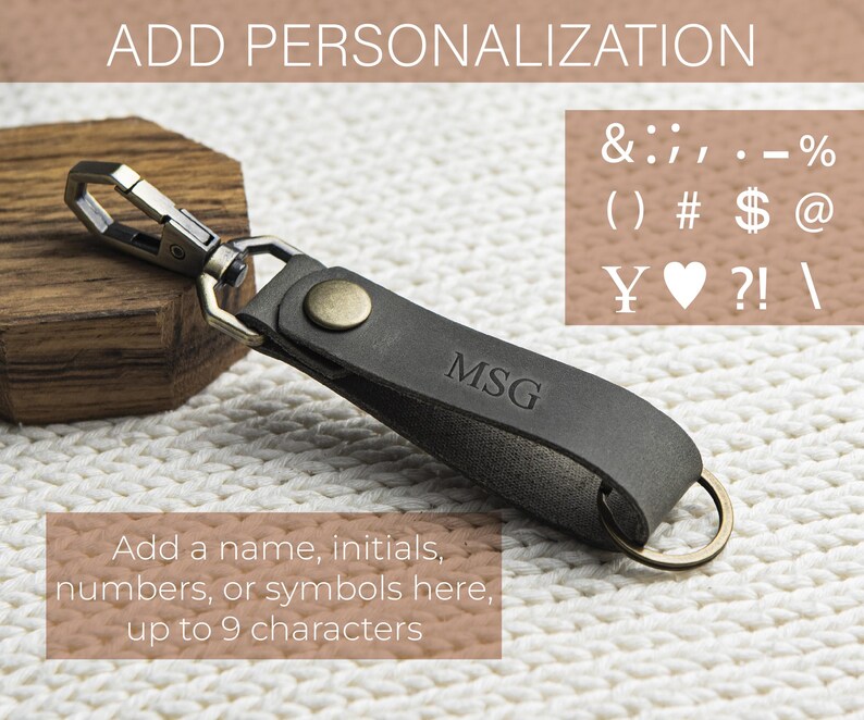 Personalized Leather Key Fob, Keychain With Snap Closure and Swivel