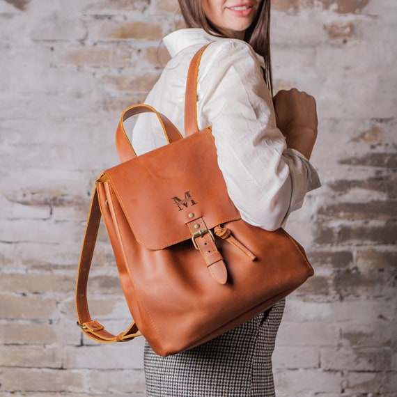 Handmade leather backpack purse discount