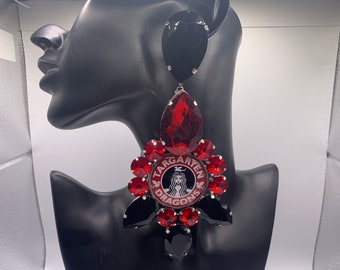 Large Red and Black Targaryen Drag Queen Earrings