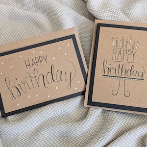 2er-Set Geburtstagskarte "Happy Birthday" - gold, schwarz, Kraftpapier, Handlettering, handgefertigt