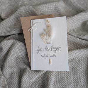 Hochzeitskarte mit Trockenblumen - Zur Hochzeit alles Liebe, handgemacht, Handlettering, naturweiß