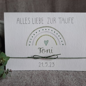 Personalisierte Karte zur Taufe "Alles Liebe zur Taufe" Handlettering Aquarell Regenbogen