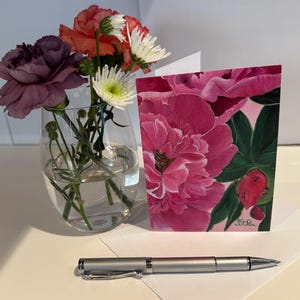 Carte pivoine rose, cartes avec enveloppes, carte de voeux vierge, carte d'anniversaire, carte de fête des mères, carte de voeux fleurs, carte d'art, livraison gratuite