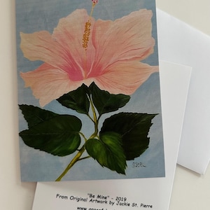 Carte fleur d'hibiscus rose, carte d'art original, carte pour notes hibiscus, carte de voeux vierge, livraison gratuite, carte de fête des mères, carte d'anniversaire