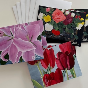Lot de 6 cartes, Cartes de voeux vierges, Cartes florales, Cartes peintes, Anniversaire, Fête des Mères, Cartes avec fleurs, Papeterie florale, Cartes de correspondance