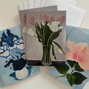 Lot de 6 cartes avec enveloppes, livraison gratuite, cartes avec fleurs, carte tulipe, carte hibiscus, carte iris bleu, carte fête des mères