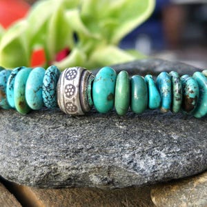 Natural Turquoise 8-9mm Disc Hill Tribe Bohemian  Bracelet (unisex)