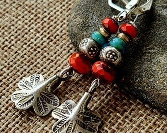 Hill Tribe and Czech glass beads leverback,  Hill Tribe earrings, bohemian earrings, boho earrings