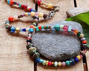 Multicolor beaded boho necklace, bohemian necklace, beaded boho necklace