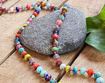 Colorful boho necklace, Hill Tribe necklace, beaded boho necklace, multicolored boho necklace