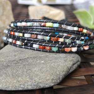 Unisex Multi Colored Black Wrap Bracelet
