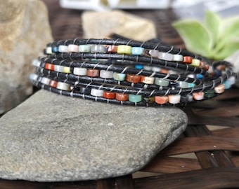 Unisex Multi Colored Black Wrap Bracelet