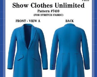 7410  PRINTED -Plus - Saddle Seat Coat pattern, Day Coat, Notched Lapel, Shawl lapel, English Coat pattern