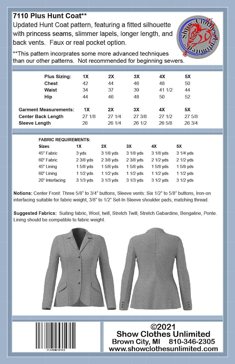 7110 English Hunt Coat Hunt Seat Coat, Front Button Pattern by Show