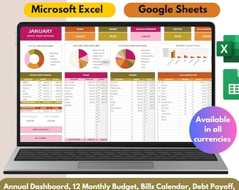 Annual & Monthly Budget Spreadsheet, Google Sheets and Excel Budget Template, Finance Planner, Budget Planner, Yearly Budget, Finance Sheets