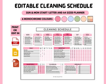 Editable Cleaning Planner, Cleaning Schedule, ADHD Cleaning Planner, Household Chore list, Digital Download, Home improvement gift,checklist
